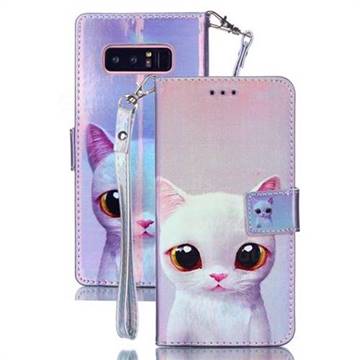 White Cat Blue Ray Light PU Leather Wallet Case for Samsung Galaxy Note 8