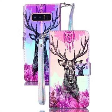 Deer Head Blue Ray Light PU Leather Wallet Case for Samsung Galaxy Note 8