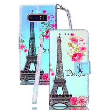 Eiffel Tower Blue Ray Light PU Leather Wallet Case for Samsung Galaxy Note 8