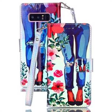 Jeans Flower Blue Ray Light PU Leather Wallet Case for Samsung Galaxy Note 8