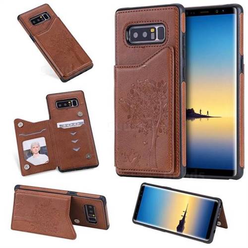 Luxury Tree and Cat Multifunction Magnetic Card Slots Stand Leather Phone Back Cover for Samsung Galaxy Note 8 - Brown