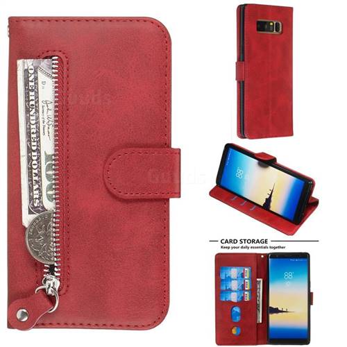 Retro Luxury Zipper Leather Phone Wallet Case for Samsung Galaxy Note 8 - Red