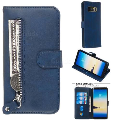 Retro Luxury Zipper Leather Phone Wallet Case for Samsung Galaxy Note 8 - Blue