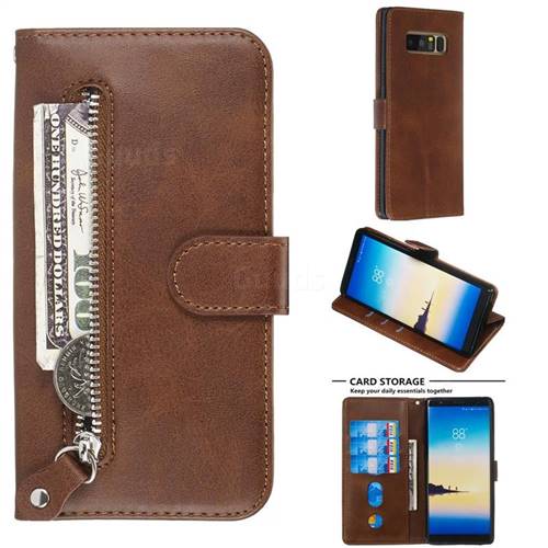 Retro Luxury Zipper Leather Phone Wallet Case for Samsung Galaxy Note 8 - Brown