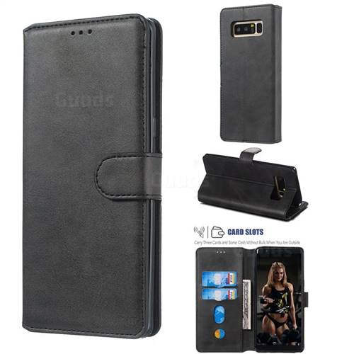 Retro Calf Matte Leather Wallet Phone Case for Samsung Galaxy Note 8 - Black