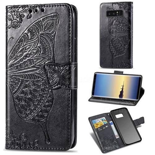 Embossing Mandala Flower Butterfly Leather Wallet Case for Samsung Galaxy Note 8 - Black