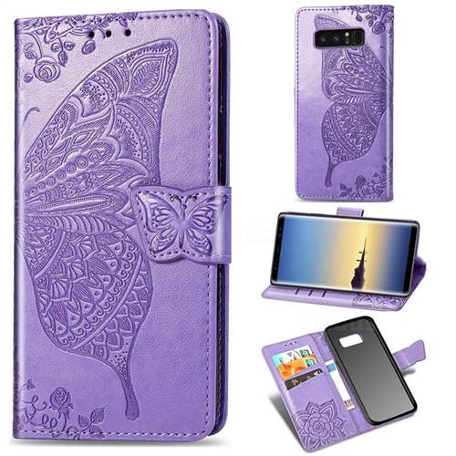 Embossing Mandala Flower Butterfly Leather Wallet Case for Samsung Galaxy Note 8 - Light Purple