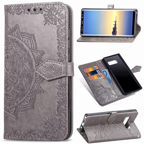 Embossing Imprint Mandala Flower Leather Wallet Case for Samsung Galaxy Note 8 - Gray