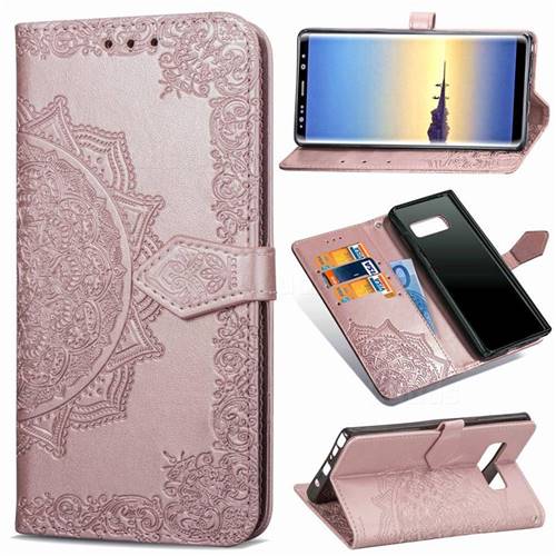 Embossing Imprint Mandala Flower Leather Wallet Case for Samsung Galaxy Note 8 - Rose Gold
