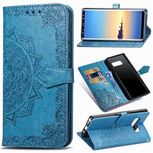 Embossing Imprint Mandala Flower Leather Wallet Case for Samsung Galaxy Note 8 - Blue