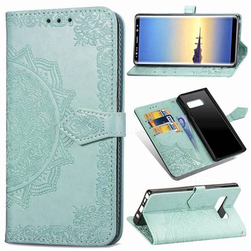 Embossing Imprint Mandala Flower Leather Wallet Case for Samsung Galaxy Note 8 - Green