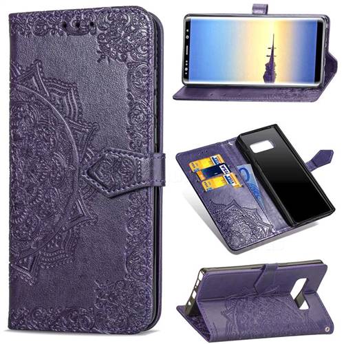 Embossing Imprint Mandala Flower Leather Wallet Case for Samsung Galaxy Note 8 - Purple