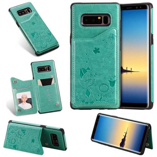 Luxury Bee and Cat Multifunction Magnetic Card Slots Stand Leather Back Cover for Samsung Galaxy Note 8 - Green