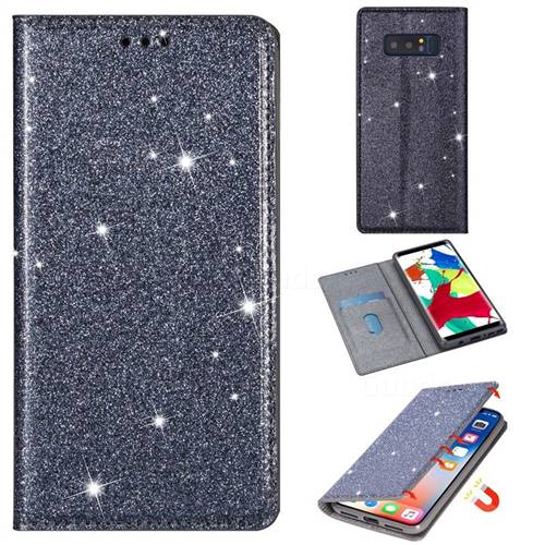 Ultra Slim Glitter Powder Magnetic Automatic Suction Leather Wallet Case for Samsung Galaxy Note 8 - Gray