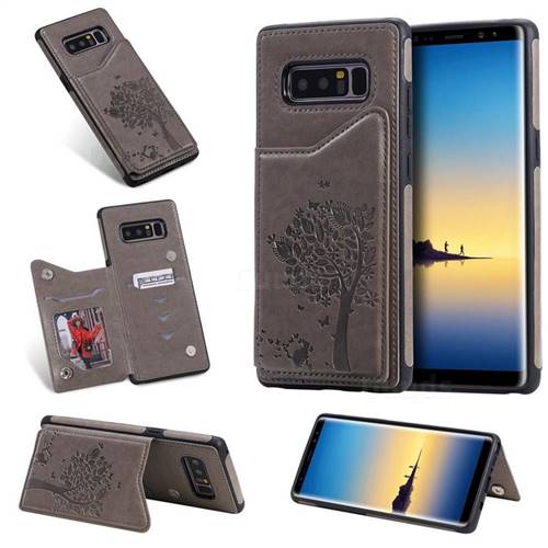 Luxury R61 Tree Cat Magnetic Stand Card Leather Phone Case for Samsung Galaxy Note 8 - Gray