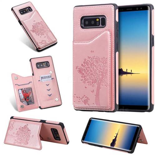 Luxury R61 Tree Cat Magnetic Stand Card Leather Phone Case for Samsung Galaxy Note 8 - Rose Gold