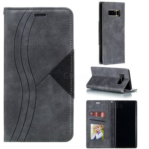 Retro S Streak Magnetic Leather Wallet Phone Case for Samsung Galaxy Note 8 - Gray