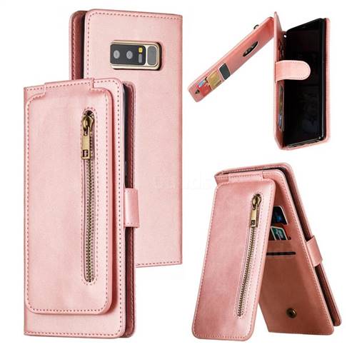 Multifunction 9 Cards Leather Zipper Wallet Phone Case for Samsung Galaxy Note 8 - Rose Gold