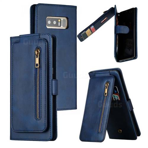 Multifunction 9 Cards Leather Zipper Wallet Phone Case for Samsung Galaxy Note 8 - Blue