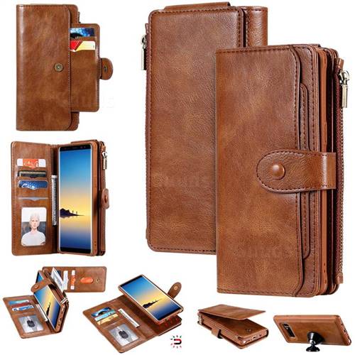 Retro Multifunction Zipper Magnetic Separable Leather Phone Case Cover for Samsung Galaxy Note 8 - Brown