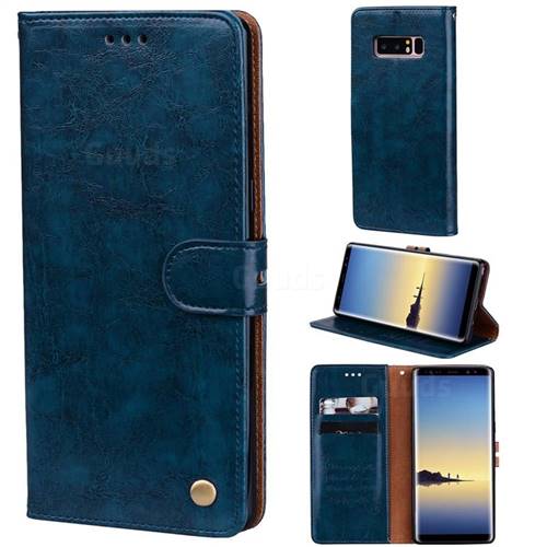 Luxury Retro Oil Wax PU Leather Wallet Phone Case for Samsung Galaxy Note 8 - Sapphire