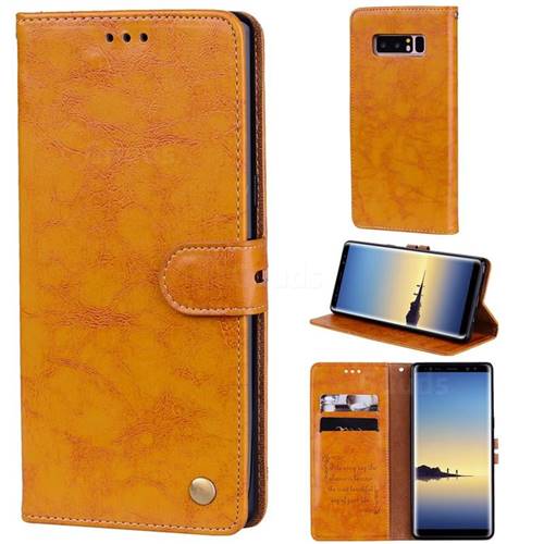 Luxury Retro Oil Wax PU Leather Wallet Phone Case for Samsung Galaxy Note 8 - Orange Yellow