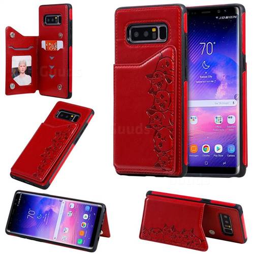Yikatu Luxury Cute Cats Multifunction Magnetic Card Slots Stand Leather Back Cover for Samsung Galaxy Note 8 - Red