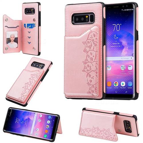 Yikatu Luxury Cute Cats Multifunction Magnetic Card Slots Stand Leather Back Cover for Samsung Galaxy Note 8 - Rose Gold