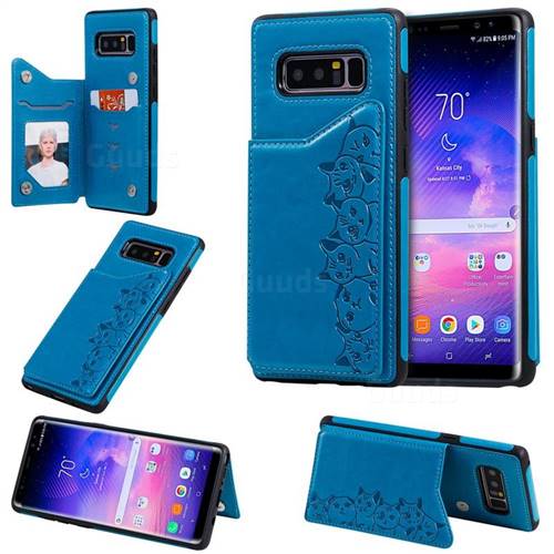 Yikatu Luxury Cute Cats Multifunction Magnetic Card Slots Stand Leather Back Cover for Samsung Galaxy Note 8 - Blue