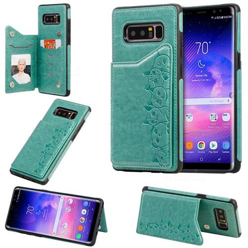 Yikatu Luxury Cute Cats Multifunction Magnetic Card Slots Stand Leather Back Cover for Samsung Galaxy Note 8 - Green