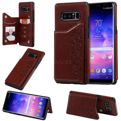 Yikatu Luxury Cute Cats Multifunction Magnetic Card Slots Stand Leather Back Cover for Samsung Galaxy Note 8 - Brown