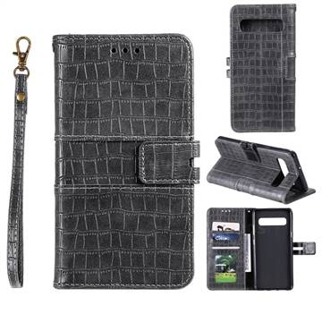 Luxury Crocodile Magnetic Leather Wallet Phone Case for Samsung Galaxy Note 8 - Gray