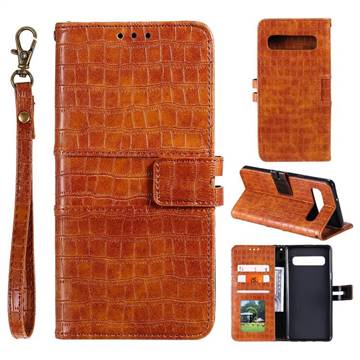 Luxury Crocodile Magnetic Leather Wallet Phone Case for Samsung Galaxy Note 8 - Brown