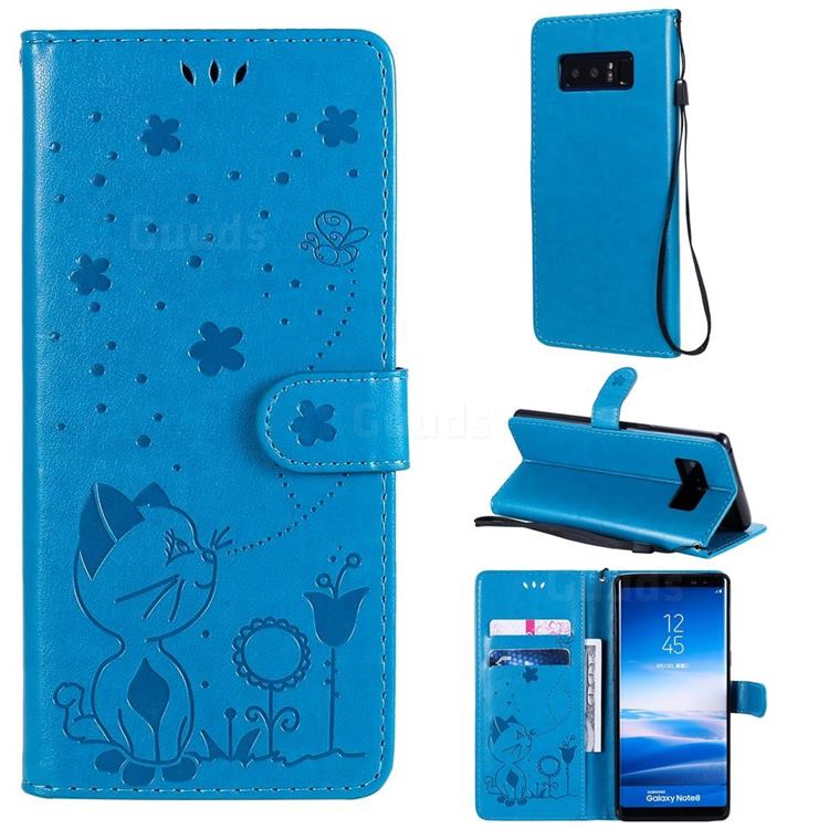 Embossing Bee and Cat Leather Wallet Case for Samsung Galaxy Note 8 - Blue