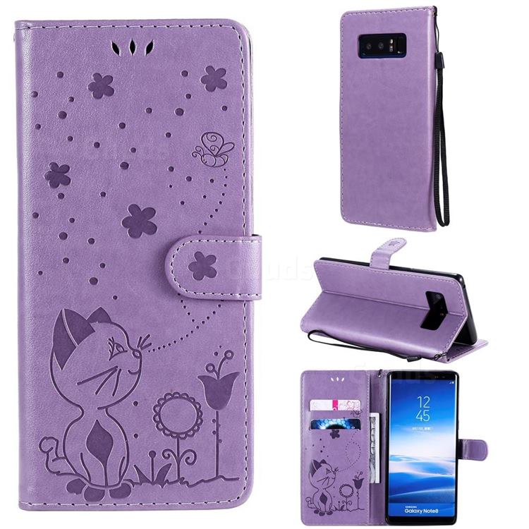 Embossing Bee and Cat Leather Wallet Case for Samsung Galaxy Note 8 - Purple