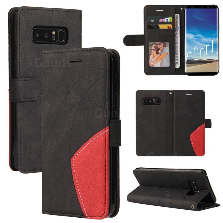 Luxury Two-color Stitching Leather Wallet Case Cover for Samsung Galaxy Note 8 - Black
