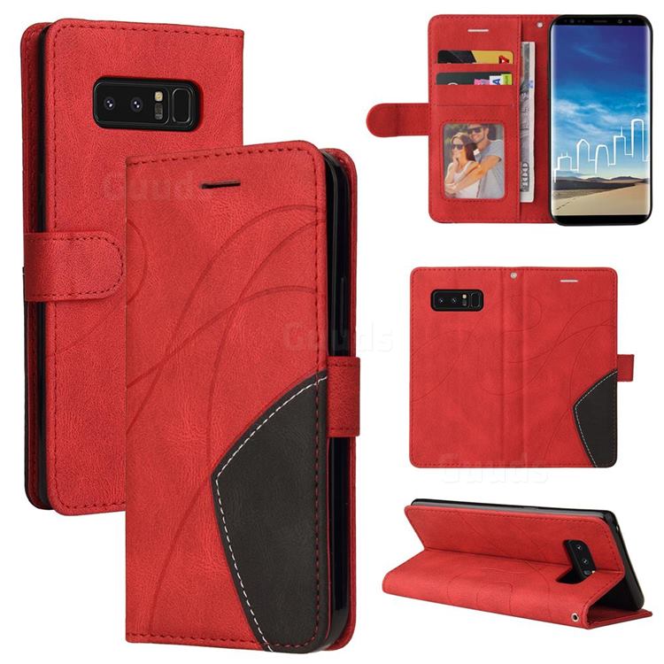Luxury Two-color Stitching Leather Wallet Case Cover for Samsung Galaxy Note 8 - Red