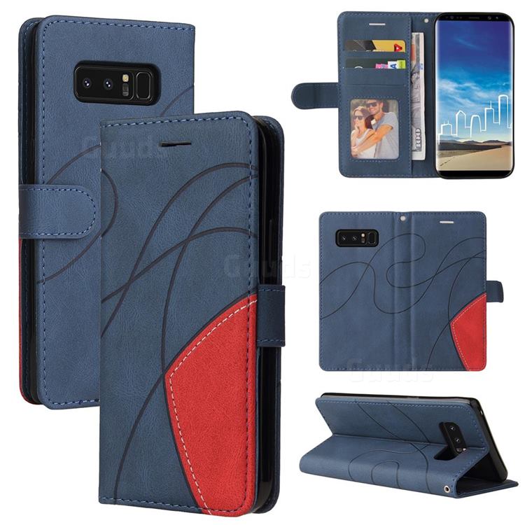 Luxury Two-color Stitching Leather Wallet Case Cover for Samsung Galaxy Note 8 - Blue