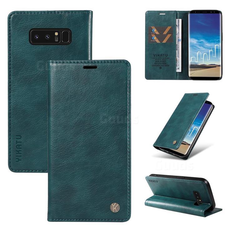YIKATU Litchi Card Magnetic Automatic Suction Leather Flip Cover for Samsung Galaxy Note 8 - Dark Blue