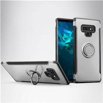 Armor Anti Drop Carbon PC + Silicon Invisible Ring Holder Phone Case for Samsung Galaxy Note9 - Silver