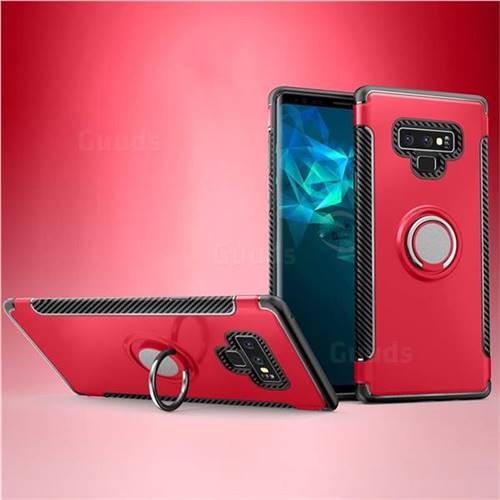 Armor Anti Drop Carbon PC + Silicon Invisible Ring Holder Phone Case for Samsung Galaxy Note9 - Red