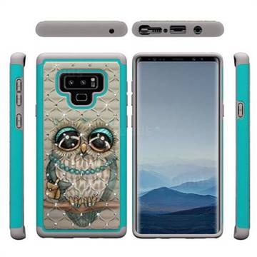 Sweet Gray Owl Studded Rhinestone Bling Diamond Shock Absorbing Hybrid Defender Rugged Phone Case Cover for Samsung Galaxy Note9