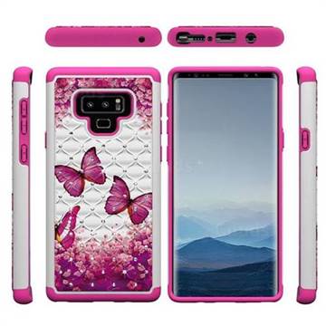Rose Butterfly Studded Rhinestone Bling Diamond Shock Absorbing Hybrid Defender Rugged Phone Case Cover for Samsung Galaxy Note9