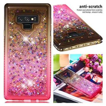 Diamond Frame Liquid Glitter Quicksand Sequins Phone Case for Samsung Galaxy Note9 - Gray Pink