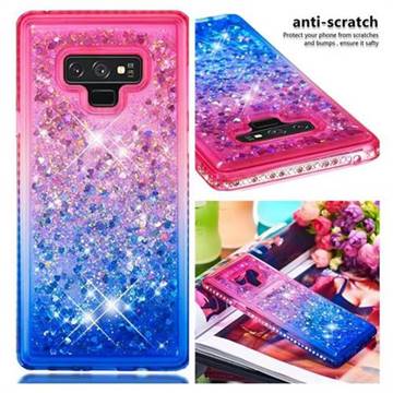 Diamond Frame Liquid Glitter Quicksand Sequins Phone Case for Samsung Galaxy Note9 - Pink Blue