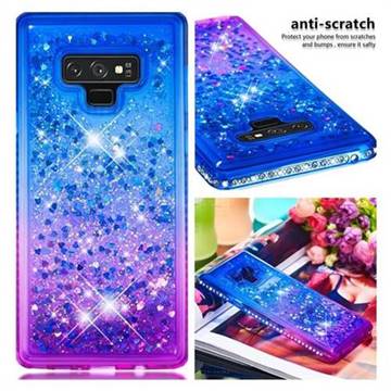 Diamond Frame Liquid Glitter Quicksand Sequins Phone Case for Samsung Galaxy Note9 - Blue Purple