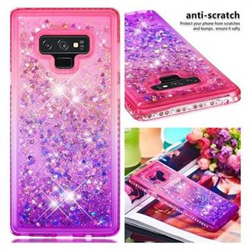Diamond Frame Liquid Glitter Quicksand Sequins Phone Case for Samsung Galaxy Note9 - Pink Purple