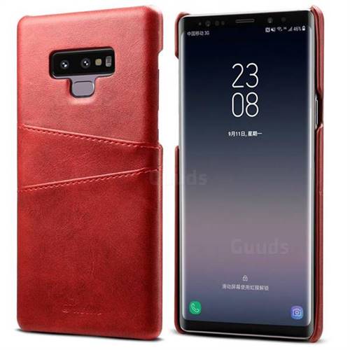 Suteni Retro Classic Card Slots Calf Leather Coated Back Cover for Samsung Galaxy Note9 - Red