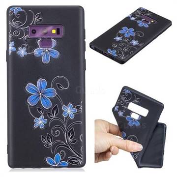 Little Blue Flowers 3D Embossed Relief Black TPU Cell Phone Back Cover for Samsung Galaxy Note9