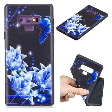 Blue Butterfly 3D Embossed Relief Black TPU Cell Phone Back Cover for Samsung Galaxy Note9